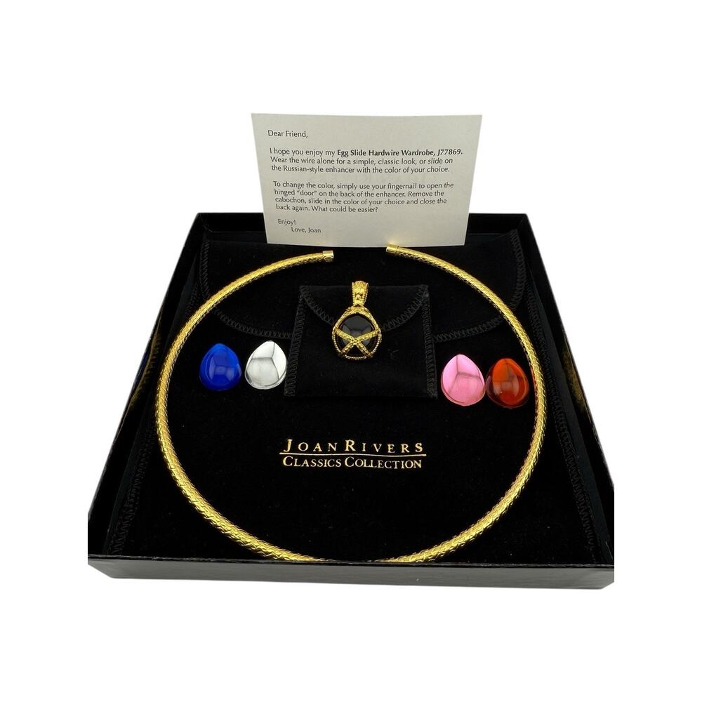 Joan Rivers Vintage Gold Plated Caged Changeable Slider Choker Necklace 16”-18”